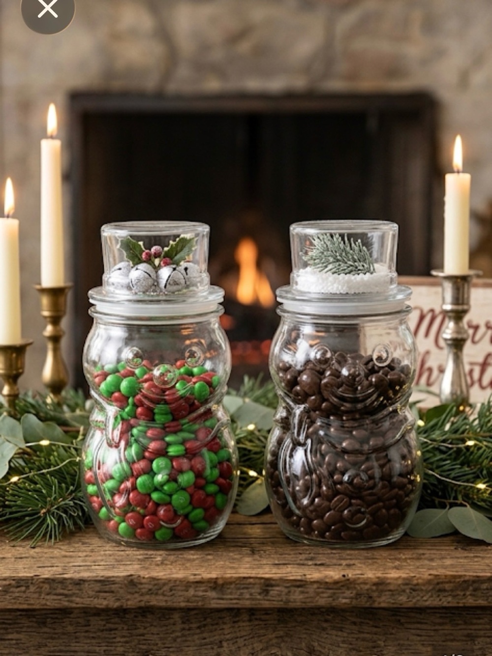 Vintage 2 Libbey Glassware Clear Snowmen Shaped Canisters Christmas Decor